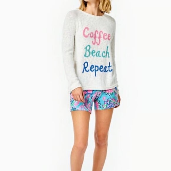 Lilly Pulitzer Resort White Coffee Beach Repeat Danette Sweater, size Large - Picture 1 of 8